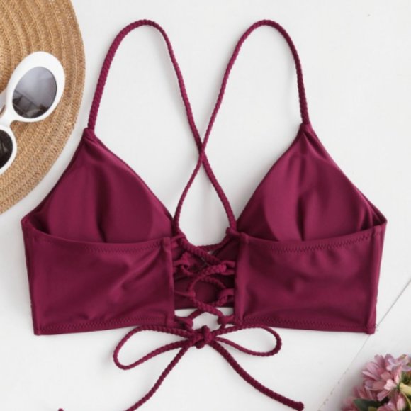 NWT ZAFUL Braided Straps Lace Up Bikini Top - Picture 2 of 5